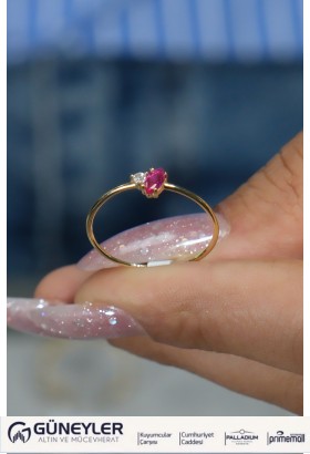 PEMBE TAŞLI YÜZÜK 14 AYAR A080549