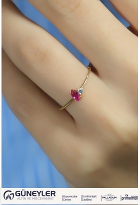 PEMBE TAŞLI YÜZÜK 14 AYAR A080549