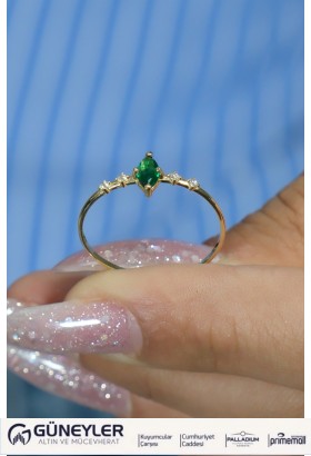 YEŞİL TAŞLI YÜZÜK 14 AYAR A080555