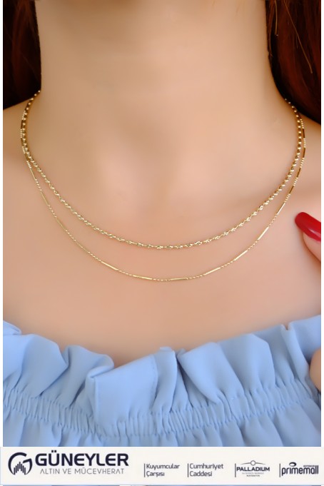 ÇİFT SIRA ZİNCİR KOLYE 14 AYAR A084995 ÇİFT SIRA ZİNCİR KOLYE 14 AYAR A084995