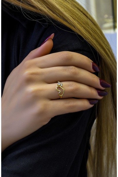 TAŞLI KALP ÇITIR YÜZÜK 14 AYAR A048387