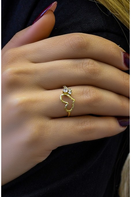 TAŞLI KALP ÇITIR YÜZÜK 14 AYAR A048387