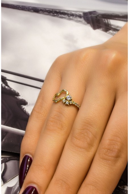 TAŞLI KALP ÇITIR YÜZÜK 14 AYAR A048387