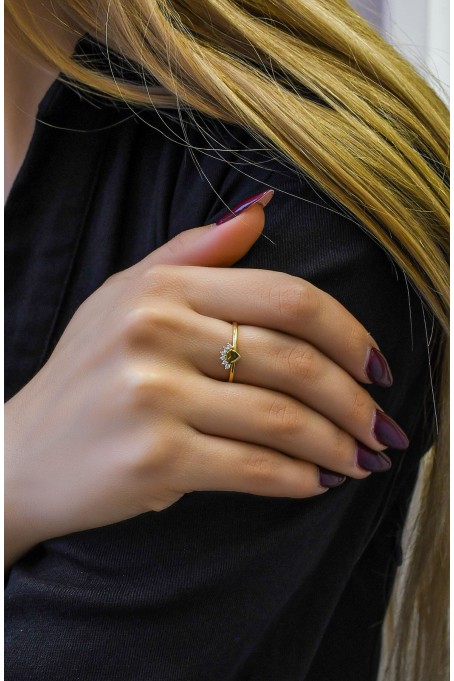 TAŞLI KALP YÜZÜK 14 AYAR A061110