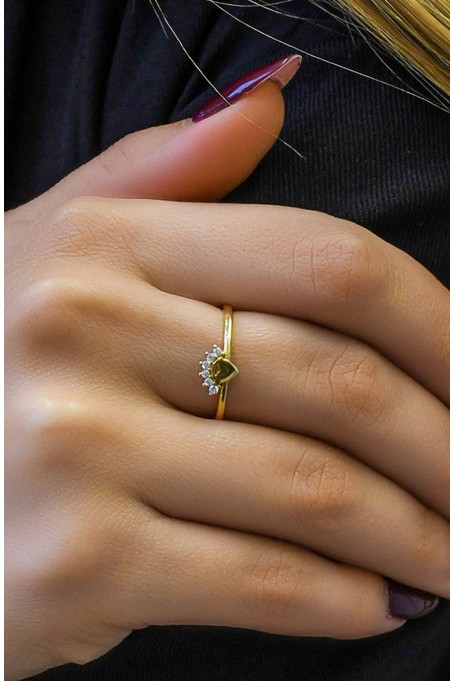 TAŞLI KALP YÜZÜK 14 AYAR A061110