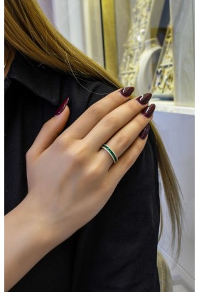 YEŞİL TAŞLI YARIM TUR YÜZÜK 14 AYAR A063365