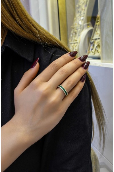 YEŞİL TAŞLI YARIM TUR YÜZÜK 14 AYAR A063365