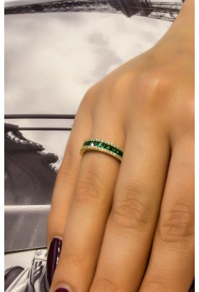 YEŞİL TAŞLI YARIM TUR YÜZÜK 14 AYAR A063365