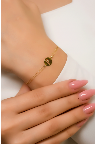 DORİKALI P HARF BİLEKLİK 14 AYAR A051297 DORİKALI P HARF BİLEKLİK 14 AYAR A051297