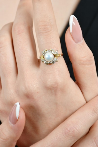 TAŞLI İNCİ DETAYLI YÜZÜK 14 AYAR A022841