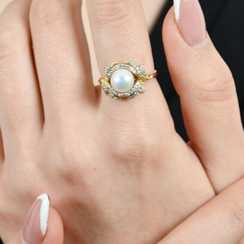 TAŞLI İNCİ DETAYLI YÜZÜK 14 AYAR A022841 TAŞLI İNCİ DETAYLI YÜZÜK 14 AYAR A022841