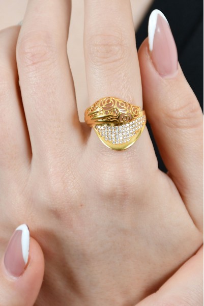 TAŞLI İŞLEMELİ YÜZÜK 22 AYAR A026012