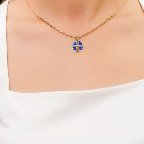 MAVİ MİNELİ YONCA KOLYE 14 AYAR A053640