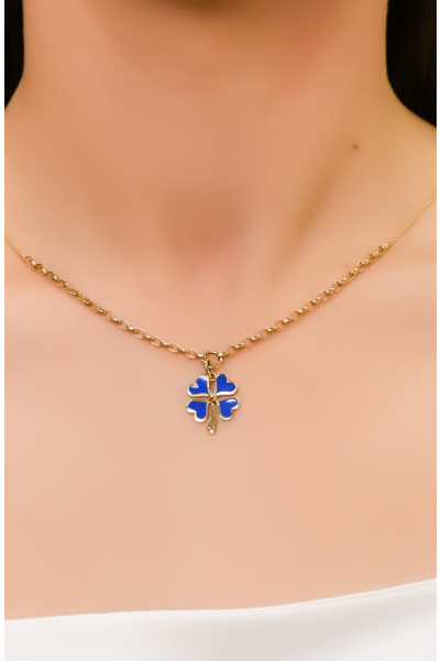 MAVİ MİNELİ YONCA KOLYE 14 AYAR A053640