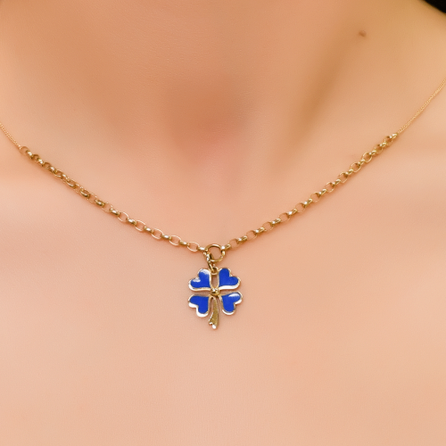 MAVİ MİNELİ YONCA KOLYE 14 AYAR A053640