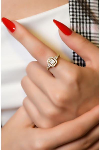 YAN KOLLARI TAŞLI BAGET YÜZÜK  14 AYAR A066140