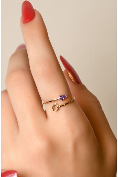 MOR TAŞ Ö HARF EKLEM YÜZÜK 14 AYAR A064781