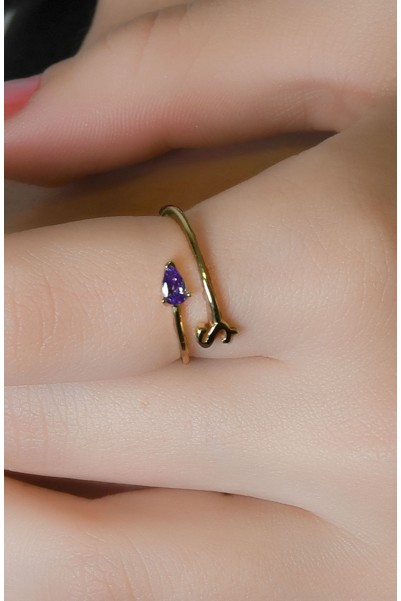 MOR TAŞLI Ş HARF EKLEM YÜZÜK 14 AYAR A064783