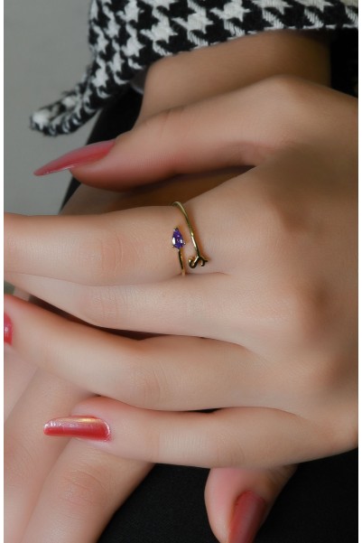 MOR TAŞLI Ş HARF EKLEM YÜZÜK 14 AYAR A064783