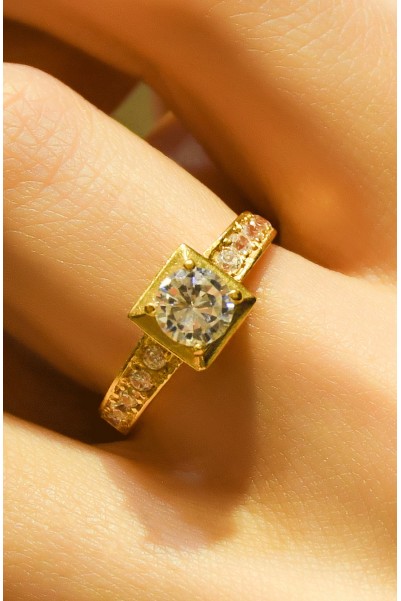 YAN KOLLARI TAŞLI TEKTAŞ YÜZÜK 22 AYAR A028589