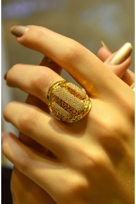 TAŞLI İŞLEMELİ YÜZÜK 22 AYAR A044268