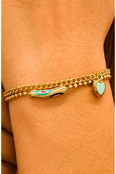 MAVİ MİNELİ KALP BİLEKLİK 14 AYAR A057506 MAVİ MİNELİ KALP BİLEKLİK 14 AYAR A057506