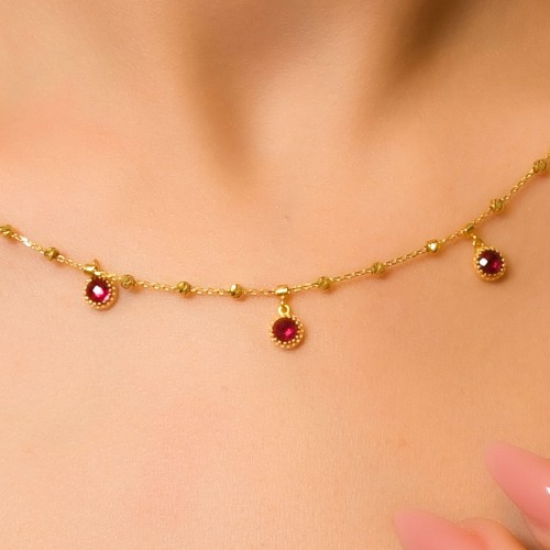 KIRMIZI TAŞLI DORİKA KOLYE 22 AYAR A064735