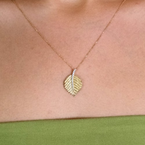 TAŞLI YAPRAK KOLYE 14 AYAR A038630 TAŞLI YAPRAK KOLYE 14 AYAR A038630