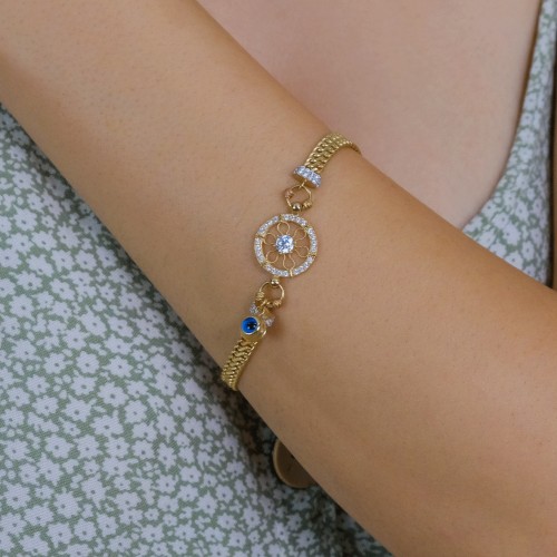 TAŞLI NAZAR BONCUKLU BİLEKLİK 14 AYAR A043565 TAŞLI NAZAR BONCUKLU BİLEKLİK 14 AYAR A043565