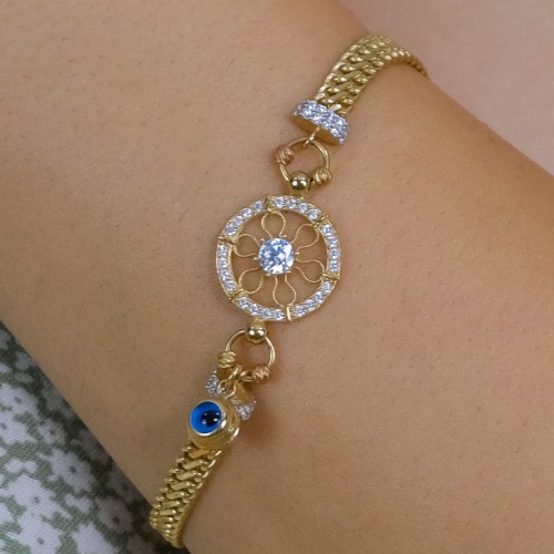 TAŞLI NAZAR BONCUKLU BİLEKLİK 14 AYAR A043565 TAŞLI NAZAR BONCUKLU BİLEKLİK 14 AYAR A043565