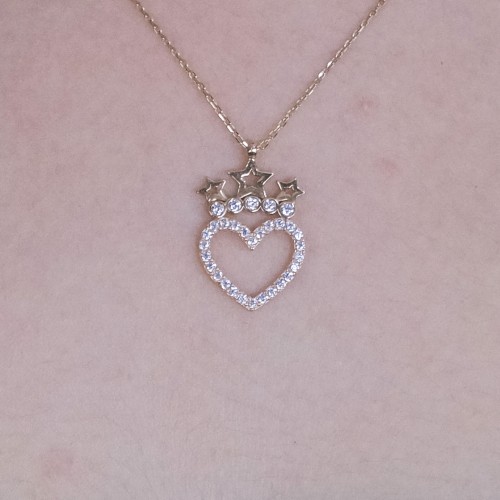 TAŞLI YILDIZLI KALP KOLYE 14 AYAR A048050 TAŞLI YILDIZLI KALP KOLYE 14 AYAR A048050