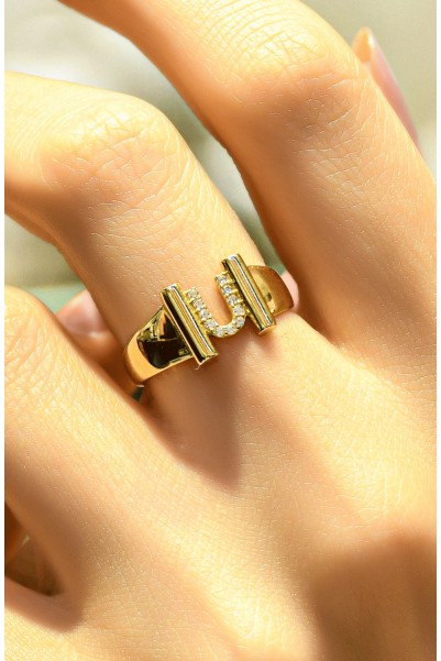 TAŞLI U HARF FANTAZİ YÜZÜK 14 AYAR AT04911 TAŞLI U HARF FANTAZİ YÜZÜK 14 AYAR AT04911