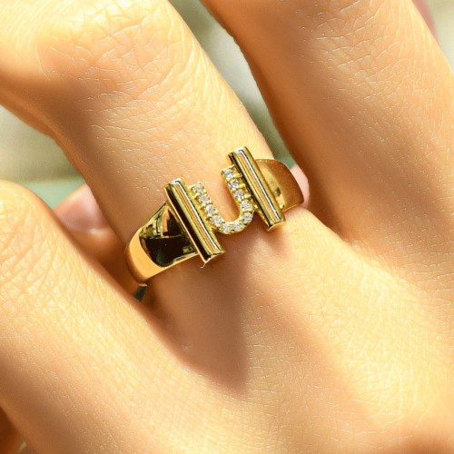 TAŞLI U HARF FANTAZİ YÜZÜK 14 AYAR AT04911