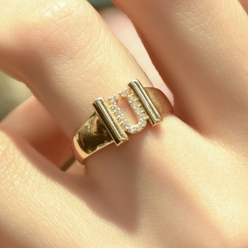 TAŞLI Ü HARF FANTAZİ YÜZÜK 14 AYAR AT04912