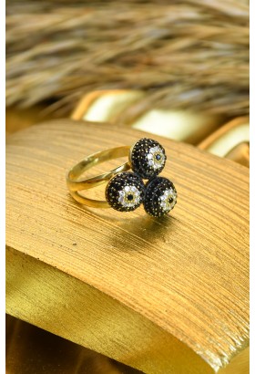 SİYAH TAŞLI YÜZÜK 14 AYAR  A000709