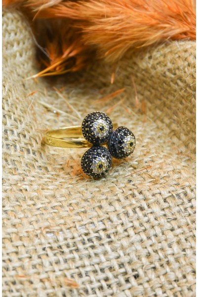 SİYAH TAŞLI YÜZÜK 14 AYAR  A000709