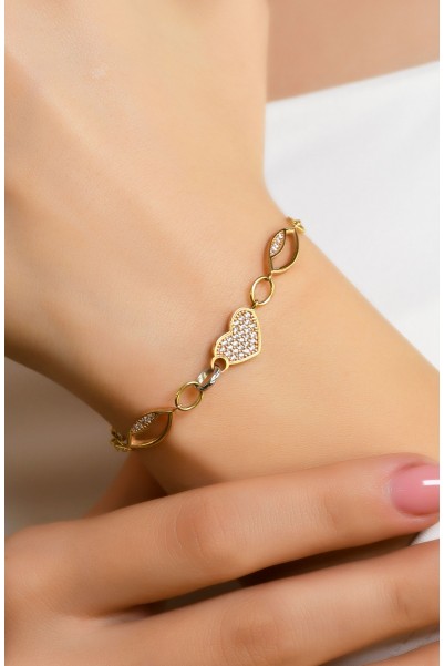 TAŞLI KALP DETAYLI MODERN TARZ BİLEKLİK 14 AYAR A017913 TAŞLI KALP DETAYLI MODERN TARZ BİLEKLİK 14 AYAR A017913