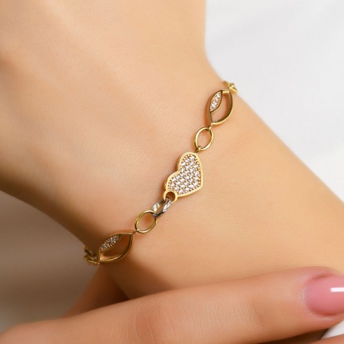 TAŞLI KALP DETAYLI MODERN TARZ BİLEKLİK 14 AYAR A017913 TAŞLI KALP DETAYLI MODERN TARZ BİLEKLİK 14 AYAR A017913