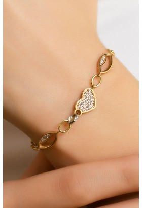 TAŞLI KALP DETAYLI MODERN TARZ BİLEKLİK 14 AYAR A017913