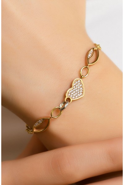 TAŞLI KALP DETAYLI MODERN TARZ BİLEKLİK 14 AYAR A017913 TAŞLI KALP DETAYLI MODERN TARZ BİLEKLİK 14 AYAR A017913