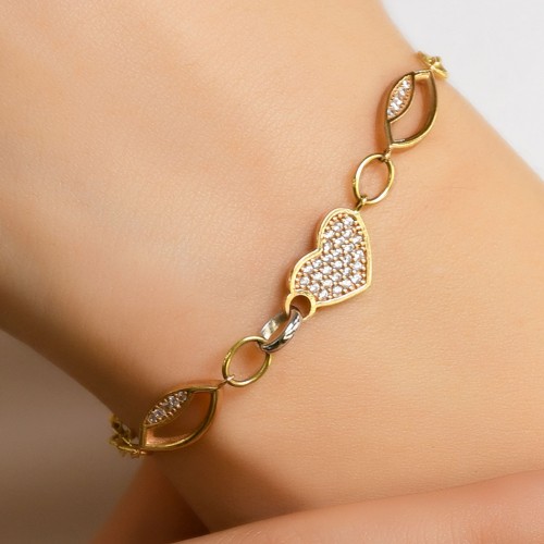 TAŞLI KALP DETAYLI MODERN TARZ BİLEKLİK 14 AYAR A017913 TAŞLI KALP DETAYLI MODERN TARZ BİLEKLİK 14 AYAR A017913