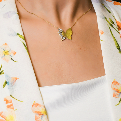 KELEBEKLİ TAŞ DETAYLI ÇITIR KOLYE 14 AYAR A018976 KELEBEKLİ TAŞ DETAYLI ÇITIR KOLYE 14 AYAR A018976