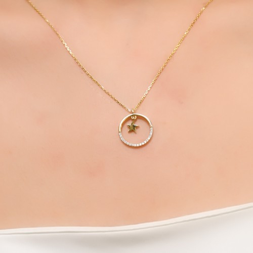 YILDIZLI HALKA KOLYE 14 AYAR A023223 YILDIZLI HALKA KOLYE 14 AYAR A023223