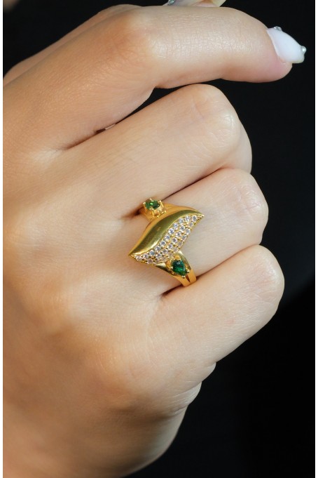 TAŞLI YAPRAK YÜZÜK 22 AYAR A029176
