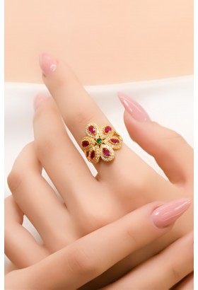 KIRMIZI TAŞLI ÇİÇEK YÜZÜK 22 AYAR A035757 KIRMIZI TAŞLI ÇİÇEK YÜZÜK 22 AYAR A035757