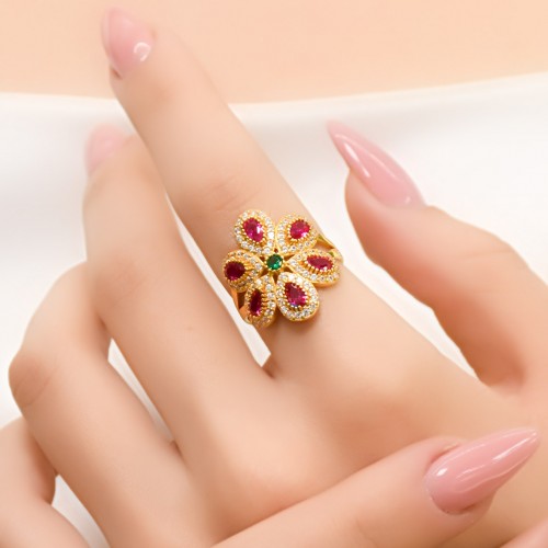 KIRMIZI TAŞLI ÇİÇEK YÜZÜK 22 AYAR A035757 KIRMIZI TAŞLI ÇİÇEK YÜZÜK 22 AYAR A035757