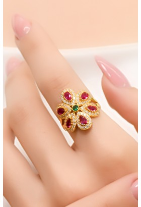 KIRMIZI TAŞLI ÇİÇEK YÜZÜK 22 AYAR A035757 KIRMIZI TAŞLI ÇİÇEK YÜZÜK 22 AYAR A035757