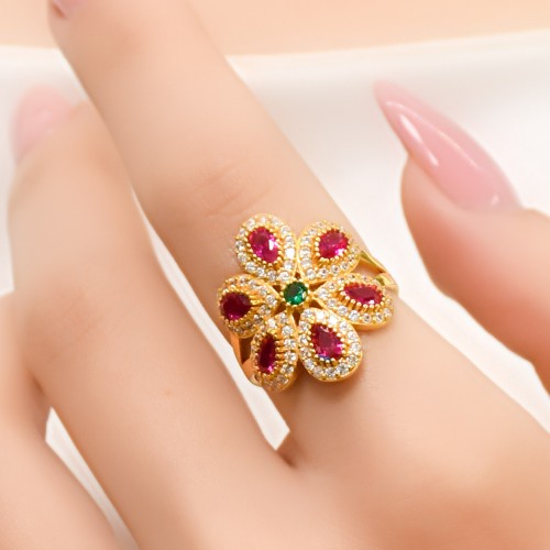 KIRMIZI TAŞLI ÇİÇEK YÜZÜK 22 AYAR A035757 KIRMIZI TAŞLI ÇİÇEK YÜZÜK 22 AYAR A035757