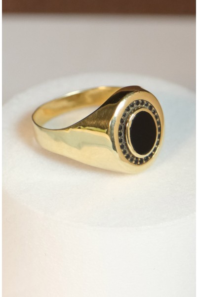 SİYAH TAŞLI ERKEK YÜZÜK 14 AYAR A038129