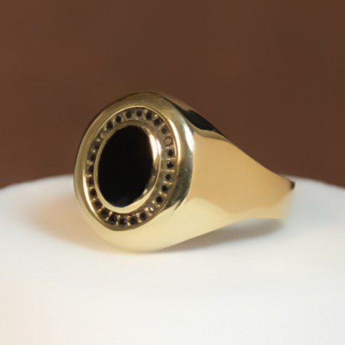SİYAH TAŞLI ERKEK YÜZÜK 14 AYAR A038129 SİYAH TAŞLI ERKEK YÜZÜK 14 AYAR A038129